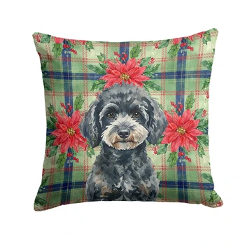 Miniature Black Poodle Christmas Poinsettias Throw Pillow 18" x 18" product image at NuMercy