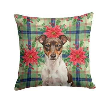 Chocolate and White Rat Terrier Christmas Poinsettias Throw Pillow 18" x 18" product image at NuMercy