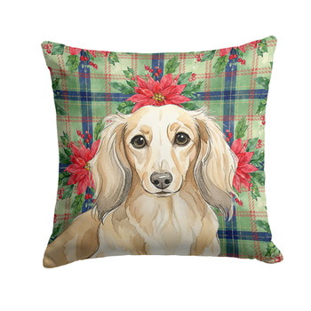 Longhaired Cream Dachshund Christmas Poinsettias Throw Pillow 18" x 18" product image at NuMercy