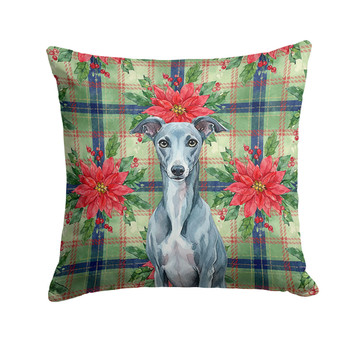 Blue Whippet Christmas Poinsettias Throw Pillow 18" x 18" product image at NuMercy