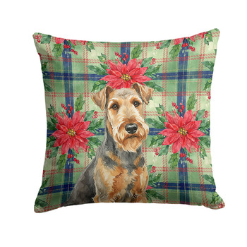 Grizzle Airedale Terrier Christmas Poinsettias Throw Pillow 18" x 18" product image at NuMercy