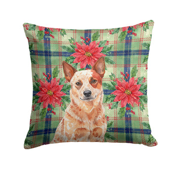 Red Heeler Australian Cattle Dog Christmas Poinsettias Throw Pillow 18" x 18" product image at NuMercy