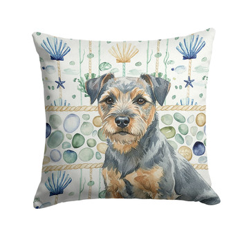 Blue and Tan Border Terrier Coastal Sea Glass Throw Pillow 18" x 18" product image at NuMercy