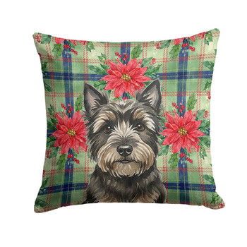 Black Cairn Terrier Christmas Poinsettias Throw Pillow 18" x 18" product image at NuMercy