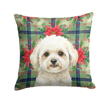 White and Cream Bichon Frise Christmas Poinsettias Throw Pillow 18" x 18" product image at NuMercy