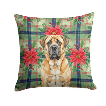 Apricot English Mastiff Christmas Poinsettias Throw Pillow 18" x 18" product image at NuMercy