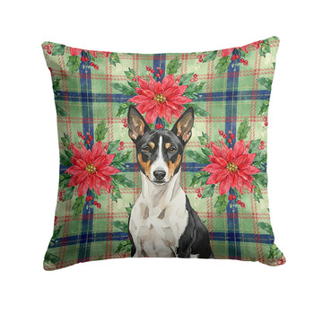 Black and White Basenji Christmas Poinsettias Throw Pillow 18" x 18" product image at NuMercy