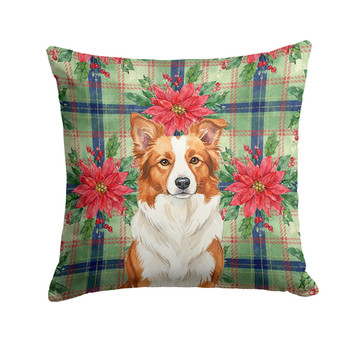 Red and White Border Collie Christmas Poinsettias Throw Pillow 18" x 18" product image at NuMercy