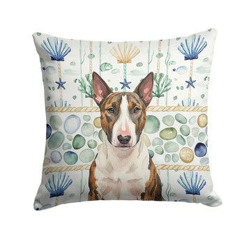 Brindle and White Bull Terrier Coastal Sea Glass Throw Pillow 18" x 18" product image at NuMercy