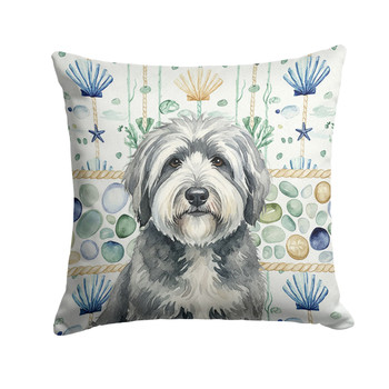 Gray and White Old English Sheepdog Coastal Sea Glass Throw Pillow 18" x 18" product image at NuMercy