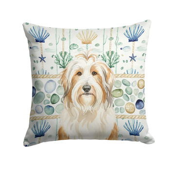 White and Tan Bearded Collie Coastal Sea Glass Throw Pillow 18" x 18" product image at NuMercy