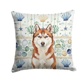 Red and White Siberian Husky Coastal Sea Glass Throw Pillow 18" x 18" product image at NuMercy