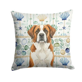 Brown and White Saint Bernard Coastal Sea Glass Throw Pillow 18" x 18" product image at NuMercy