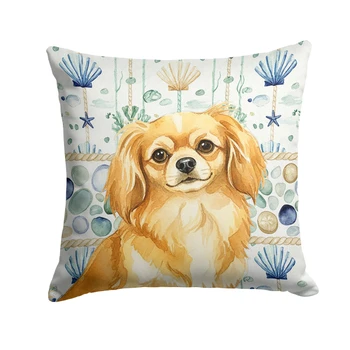 Gold Tibetan Spaniel Coastal Sea Glass Throw Pillow 18" x 18" product image at NuMercy