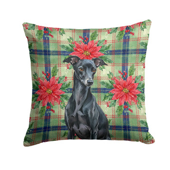 Black Italian Greyhound Christmas Poinsettias Throw Pillow 18" x 18" product image at NuMercy