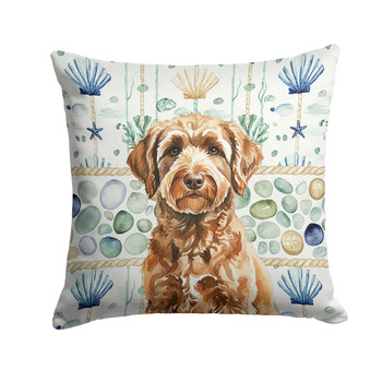 Chocolate Labradoodle Coastal Sea Glass Throw Pillow 18" x 18" product image at NuMercy