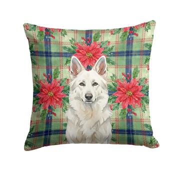 White German Shepherd Christmas Poinsettias Throw Pillow 18" x 18" product image at NuMercy