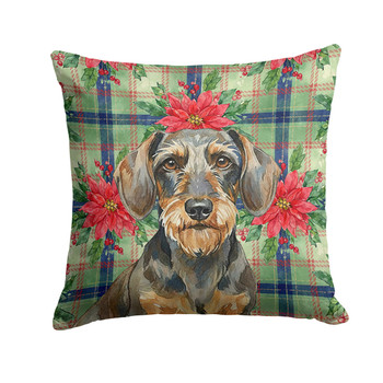 Wirehaired Wild Boar Dachshund Christmas Poinsettias Throw Pillow 18" x 18" product image at NuMercy