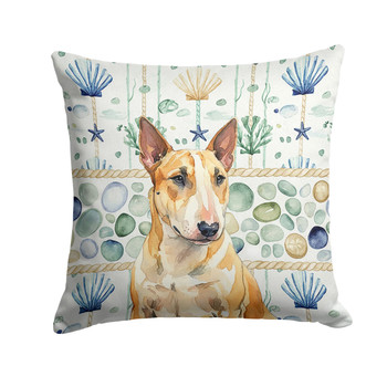 Miniature Bull Terrier Coastal Sea Glass Throw Pillow 18" x 18" product image at NuMercy