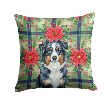 Black Australian Shepherd Christmas Poinsettias Throw Pillow 18" x 18" product image at NuMercy