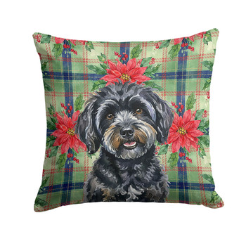 Black Havanese Christmas Poinsettias Throw Pillow 18" x 18" product image at NuMercy