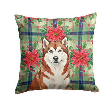 Red and White Alaskan Malamute Christmas Poinsettias Throw Pillow 18" x 18" product image at NuMercy