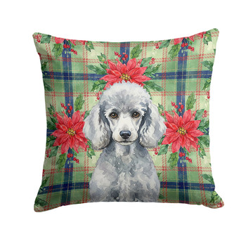 Standard Silver Poodle Christmas Poinsettias Throw Pillow 18" x 18" product image at NuMercy