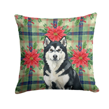 Black and White Alaskan Malamute Christmas Poinsettias Throw Pillow 18" x 18" product image at NuMercy