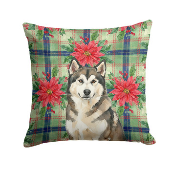 Sable and White Alaskan Malamute Christmas Poinsettias Throw Pillow 18" x 18" product image at NuMercy