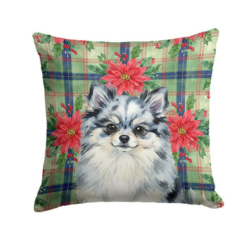 Blue Merle Pomeranian Christmas Poinsettias Throw Pillow 18" x 18" product image at NuMercy