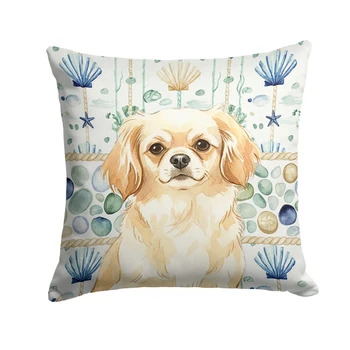 Cream Tibetan Spaniel Coastal Sea Glass Throw Pillow 18" x 18" product image at NuMercy