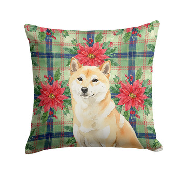 Cream Shiba Inu Christmas Poinsettias Throw Pillow 18" x 18" product image at NuMercy