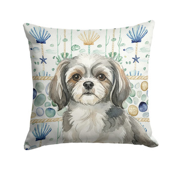 Grey and White Tibetan Spaniel Coastal Sea Glass Throw Pillow 18" x 18" product image at NuMercy