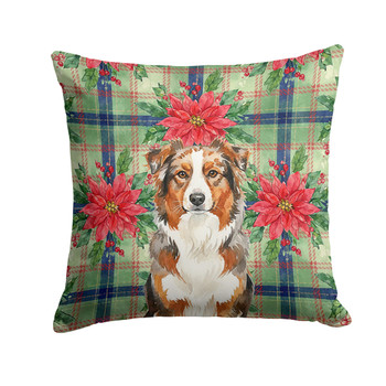Red Merle Australian Shepherd Christmas Poinsettias Throw Pillow 18" x 18" product image at NuMercy
