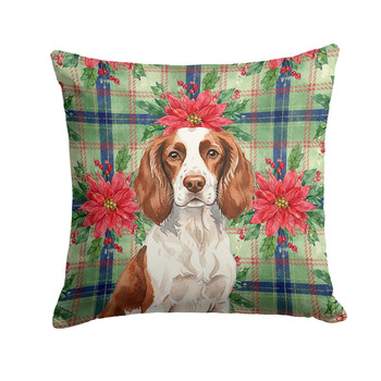 Liver and White English Springer Spaniel Christmas Poinsettias Throw Pillow 18" x 18" product image at NuMercy