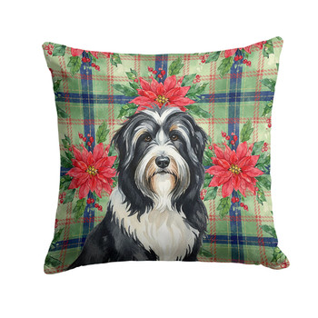 Black Bearded Collie Christmas Poinsettias Throw Pillow 18" x 18" product image at NuMercy