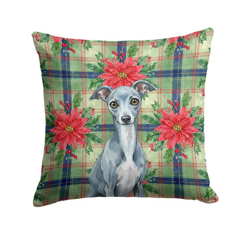Blue Italian Greyhound Christmas Poinsettias Throw Pillow 18" x 18" product image at NuMercy