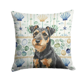 Black and Tan Lakeland Terrier Coastal Sea Glass Throw Pillow 18" x 18" product image at NuMercy