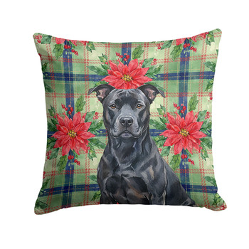 Black American Staffordshire Terrier Christmas Poinsettias Throw Pillow 18" x 18" product image at NuMercy