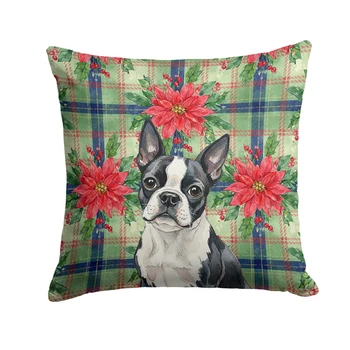 Boston Terrier Christmas Poinsettias Throw Pillow 18" x 18" product image at NuMercy