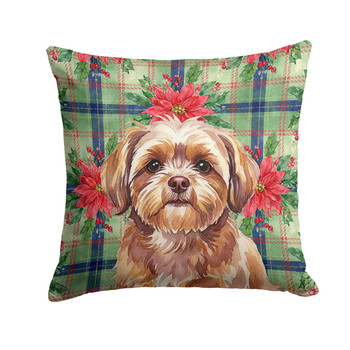 Liver Shih Tzu Christmas Poinsettias Throw Pillow 18" x 18" product image at NuMercy