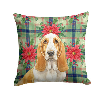 Lemon and White Basset Hound Christmas Poinsettias Throw Pillow 18" x 18" product image at NuMercy