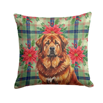 Red Gold Tibetan Mastiff Christmas Poinsettias Throw Pillow 18" x 18" product image at NuMercy