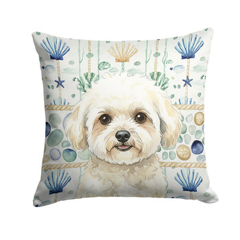 White and Cream Bichon Frise Coastal Sea Glass Throw Pillow 18" x 18" product image at NuMercy