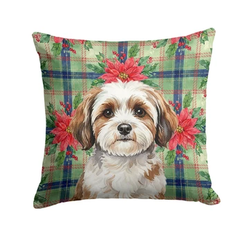 Parti-color Havanese Christmas Poinsettias Throw Pillow 18" x 18" product image at NuMercy