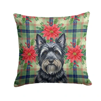 Black Skye Terrier Christmas Poinsettias Throw Pillow 18" x 18" product image at NuMercy