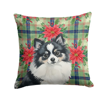 Black and White Pomeranian Christmas Poinsettias Throw Pillow 18" x 18" product image at NuMercy