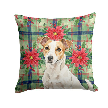 White and Tan Jack Russell Terrier Christmas Poinsettias Throw Pillow 18" x 18" product image at NuMercy