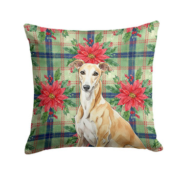 Fawn Greyhound Christmas Poinsettias Throw Pillow 18" x 18" product image at NuMercy
