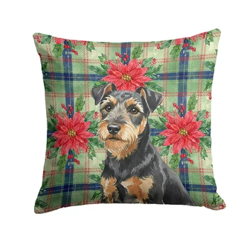 Black and Tan Lakeland Terrier Christmas Poinsettias Throw Pillow 18" x 18" product image at NuMercy